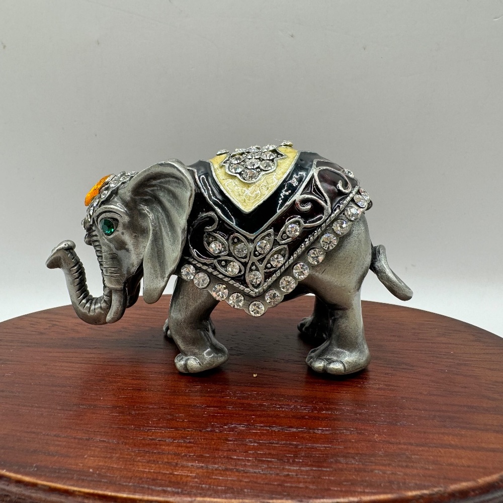 Elephant enamelled pewter trinket box. Austrian crystal w/ magnetic closure.